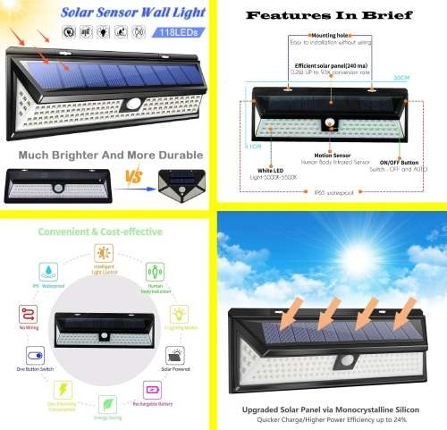 Solar Induction Wall LED Lamp With Motion Sensor. Collections Are Allowed.