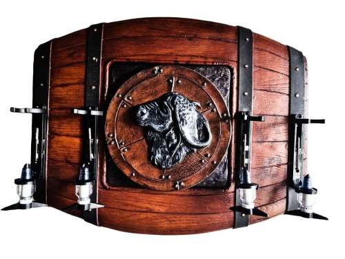 Liquor Dispenser Flat Barrel with 4 Optics and a Buffalo Head. Brand New. Collections Are Allowed.