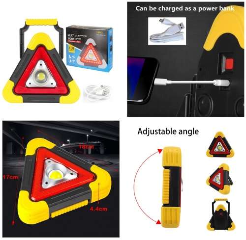 Solar LED MultiFunction Work Flood Light Red LED Emergency Warning Triangle. Collections Are Allowed