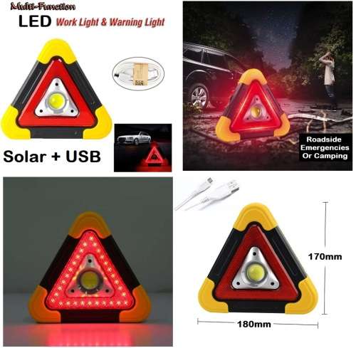 Solar LED MultiFunction Work Flood Light Red LED Emergency Warning Triangle. Collections Are Allowed