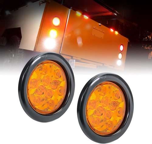 Pair Of LED Tail / Stop / Brake Lights: Round DC12V ~ 24V Amber / Orange. Collections Are Allowed.