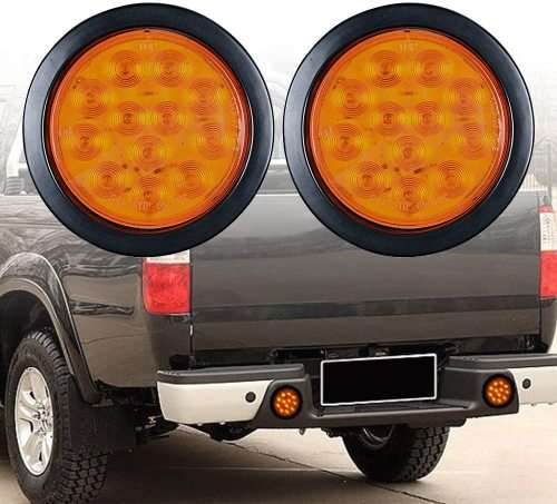 Pair Of LED Tail / Stop / Brake Lights: Round DC12V ~ 24V Amber / Orange. Collections Are Allowed.