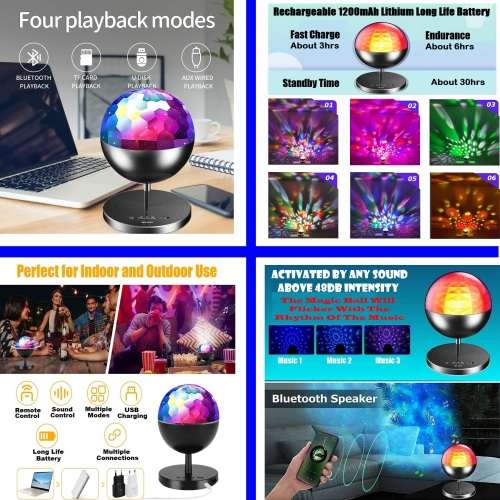 Rechargeable MultiColour LED Wireless Speaker Music Rotating Crystal Magic Ball. Collections Allowed