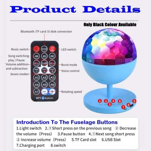 Rechargeable MultiColour LED Wireless Speaker Music Rotating Crystal Magic Ball. Collections Allowed