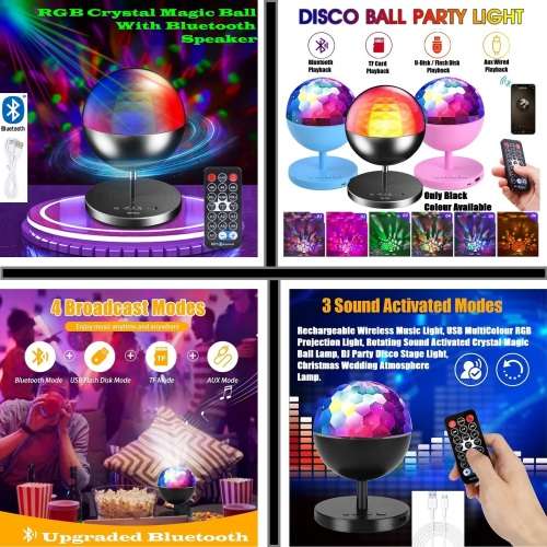 Rechargeable MultiColour LED Wireless Speaker Music Rotating Crystal Magic Ball. Collections Allowed