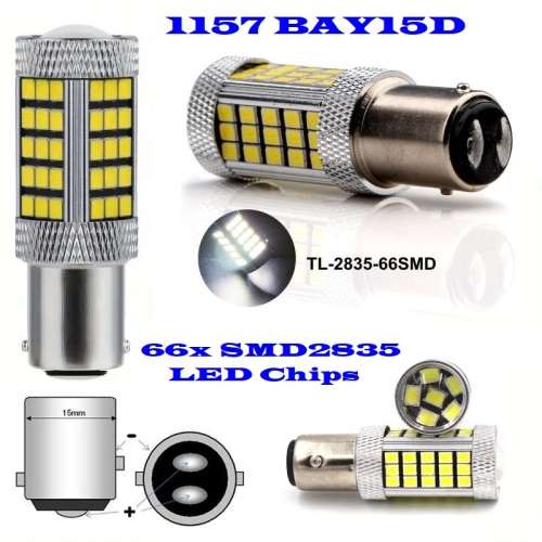 Cool White 1157/BAY15D 16W 990lm 66xSMD2835 LED Light Bulb, DC9~32V. Collections Are Allowed.