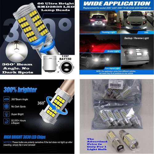 Cool White 1157/BAY15D 16W 990lm 66xSMD2835 LED Light Bulb, DC9~32V. Collections Are Allowed.