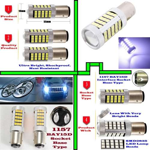 Cool White 1157/BAY15D 16W 990lm 66xSMD2835 LED Light Bulb, DC9~32V. Collections Are Allowed.