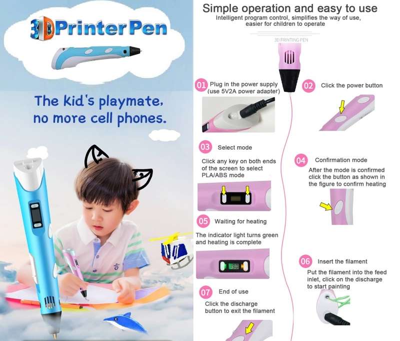 Intelligent 3D Printing Pen With LED Display, PLA/ABS Filaments, Ideal Gift. Collections Are Allowed