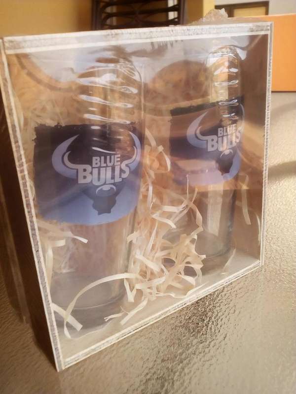 Blue Bulls Rugby Twin Willy Glasses Gift Set in a Wooden Crate. Brand New. Collections are allowed.