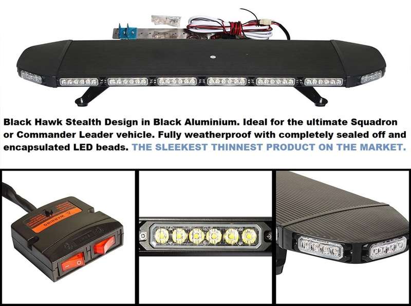 LED Vehicle Roof Top Black Hawk Stealth Squadron Leader Flash Strobe Light Bar. Collections Allowed.