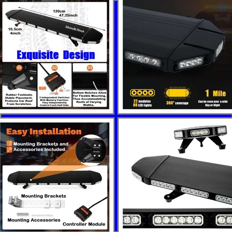 Black Hawk Squadron Leader LED Roof Top Flash Strobe Light Bar. Stealth Design. Collections Allowed.