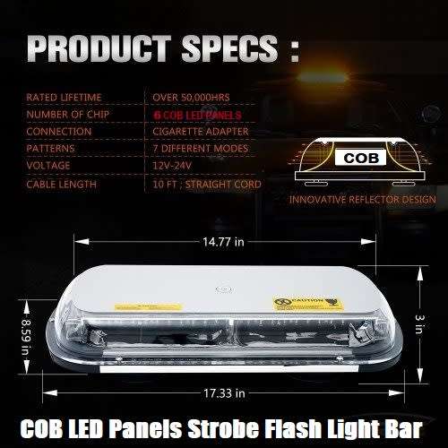 Amber Orange COB LED Car Roof Top Strobe Flash Warning Light Magnetic Mount. Collections Are Allowed