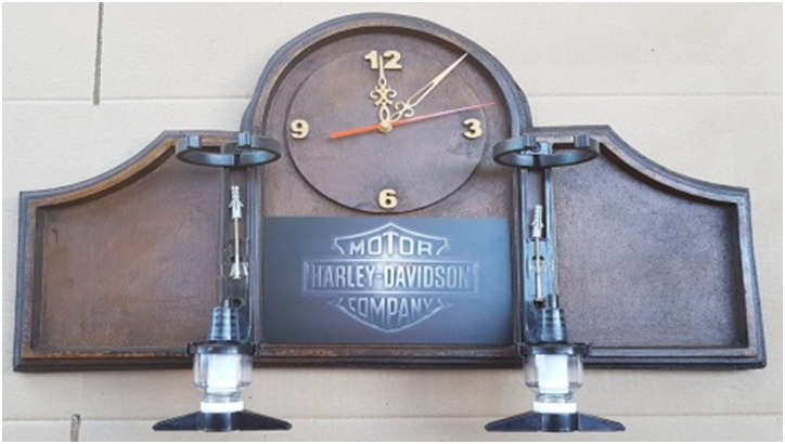 Harley Davidson Motor Cycles Liquor Dispensers with a Clock & 2 Optic Sets. Collections Are Allowed.