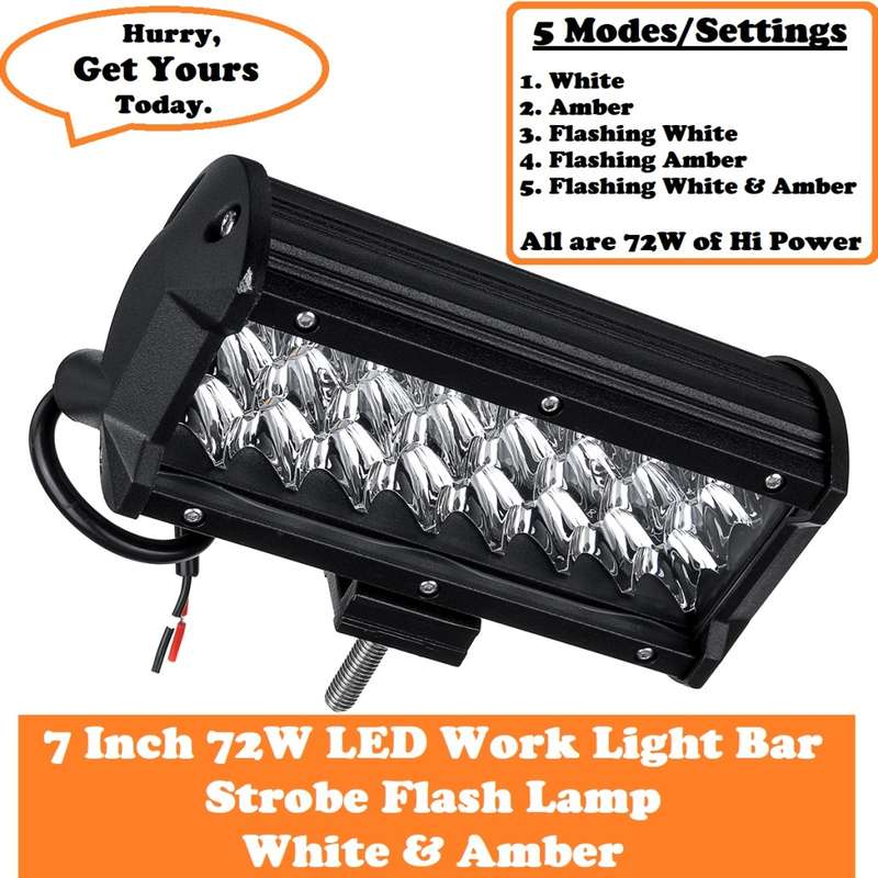 Construction Vehicle 72W LED Light Bar Dual Colour White + Amber Flashing Modes. Collections Allowed