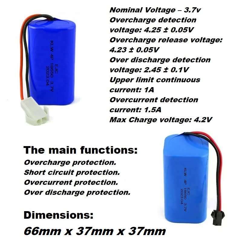 18650 Battery Pack 3.7V Rechargeable 4-Cells (4P Pack). In Parallel Connection. Collections Allowed.