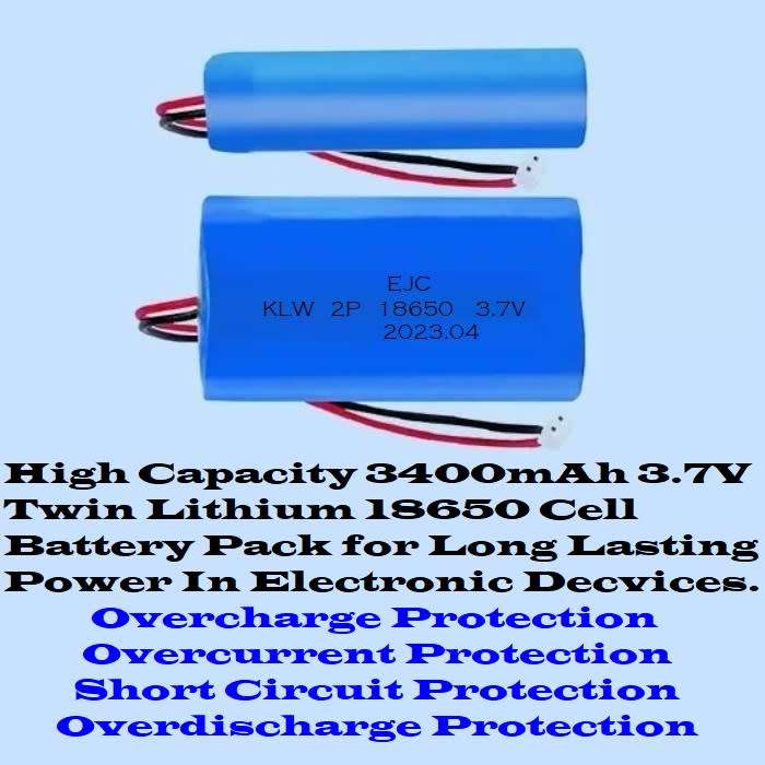 3.7V 2Cells Pack 3400mAh Rechargeable 18650 Battery Pack In Parallel Connection. Collections Allowed