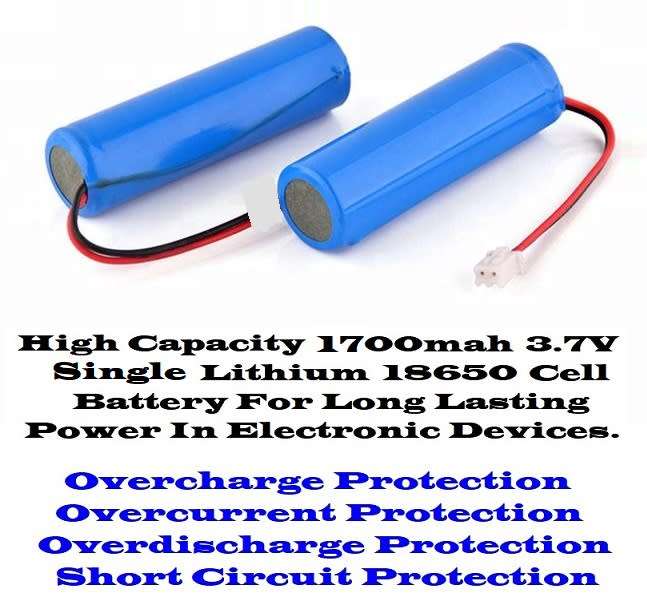 Wired Rechargeable 18650 Battery/Cell 3.7V 1700mAh. With Or Without JST XH Plug. Collections Allowed
