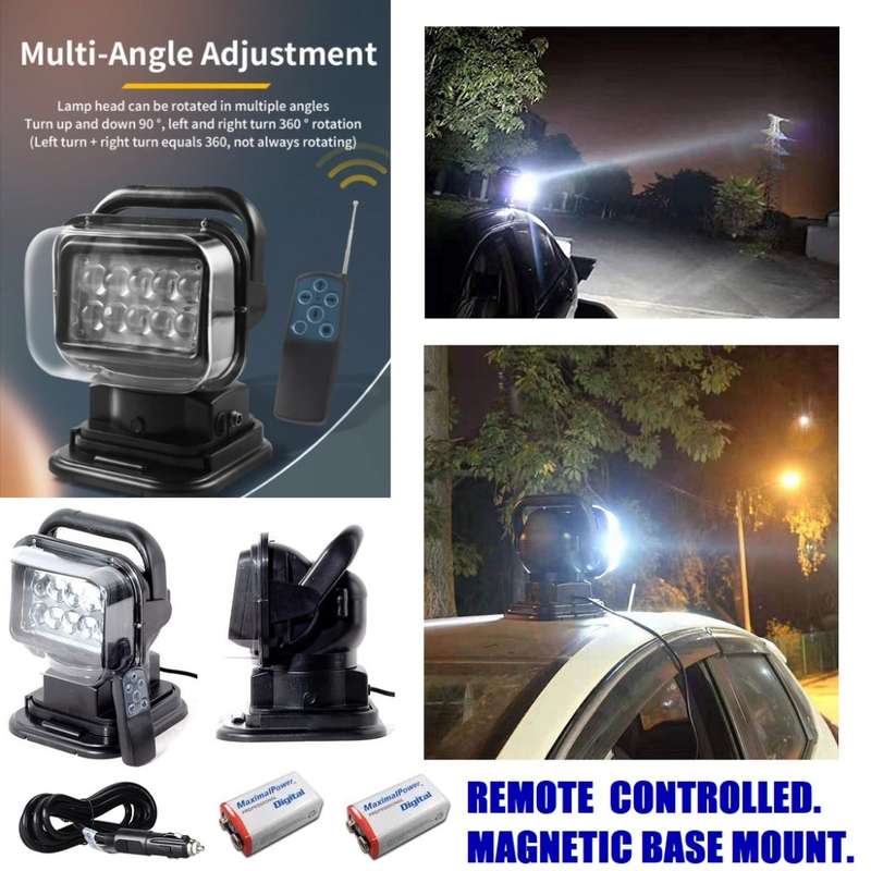 LED Remote Controlled 360° Rotating Magnetic Base Mount Search Light 12V/24VDC. Collections Allowed.