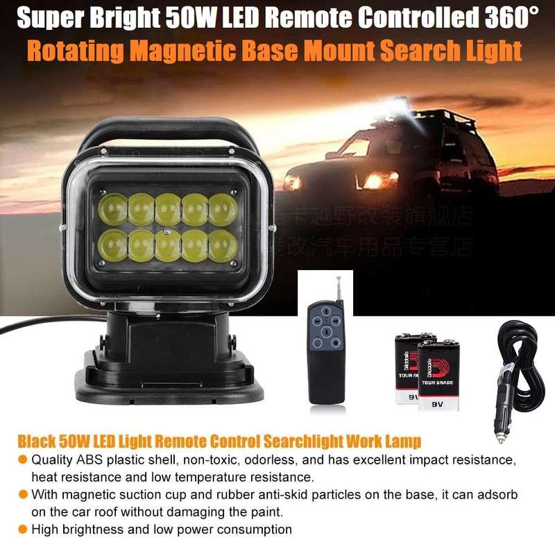 LED Remote Controlled 360° Rotating Magnetic Base Mount Search Light 12V/24VDC. Collections Allowed.