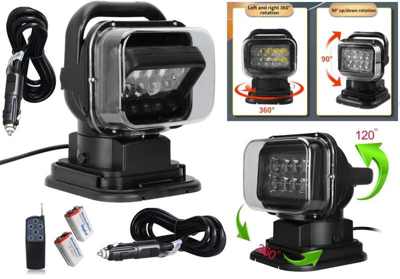 LED Remote Controlled 360° Rotating Magnetic Base Mount Search Light 12V/24VDC. Collections Allowed.