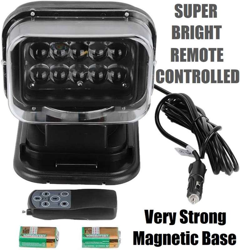 LED Remote Controlled 360° Rotating Magnetic Base Mount Search Light 12V/24VDC. Collections Allowed.