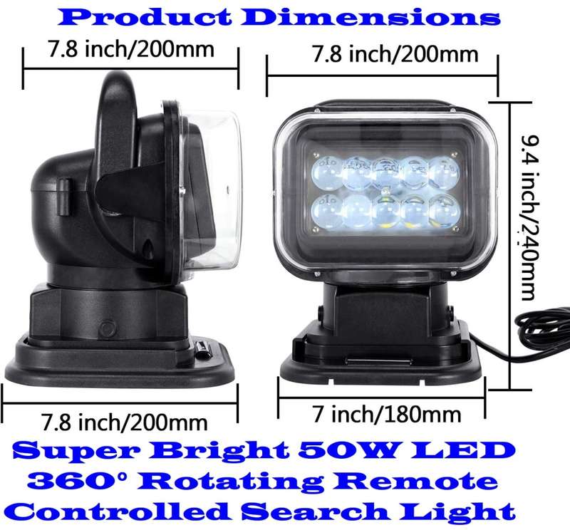 LED Remote Controlled 360° Rotating Magnetic Base Mount Search Light 12V/24VDC. Collections Allowed.