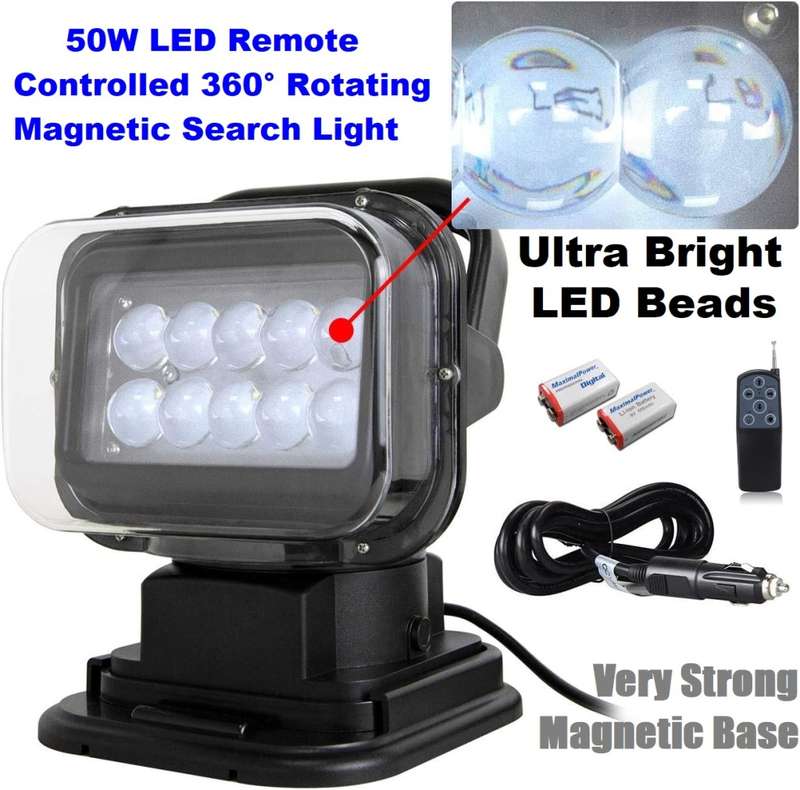 LED Remote Controlled 360° Rotating Magnetic Base Mount Search Light 12V/24VDC. Collections Allowed.