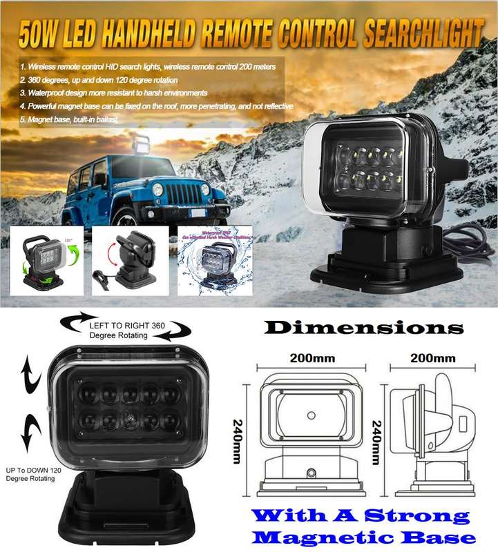 LED Remote Controlled 360° Rotating Magnetic Base Mount Search Light 12V/24VDC. Collections Allowed.