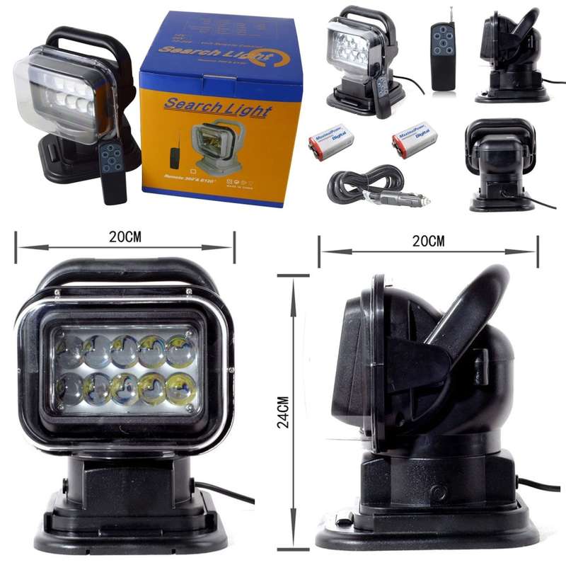 LED Remote Controlled 360° Rotating Magnetic Base Mount Search Light 12V/24VDC. Collections Allowed.