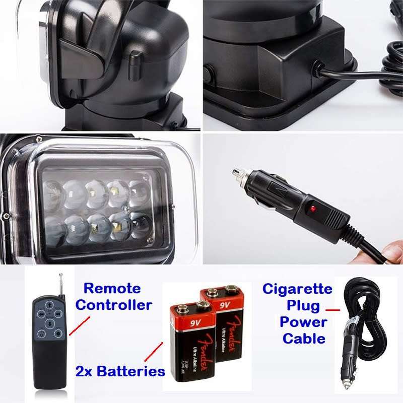 LED Remote Controlled 360° Rotating Magnetic Base Mount Search Light 12V/24VDC. Collections Allowed.