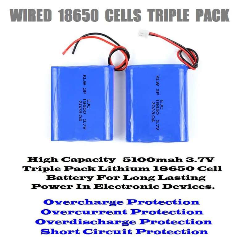 Rechargeable 18650 Battery Triple Pack 3.7V 3Cells. With Or Without JST XH Plug. Collections Allowed