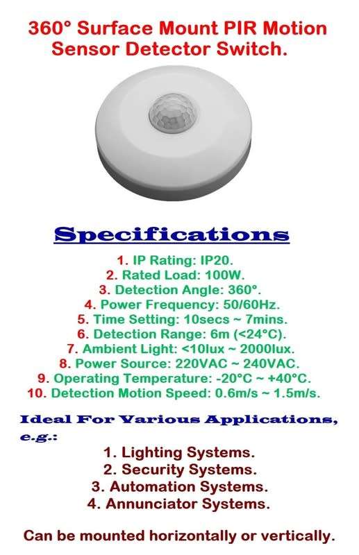 50 Packs Of PIR Motion Sensor Detector / Switch 360° Surface Mount AC220~240V. Collections Allowed.