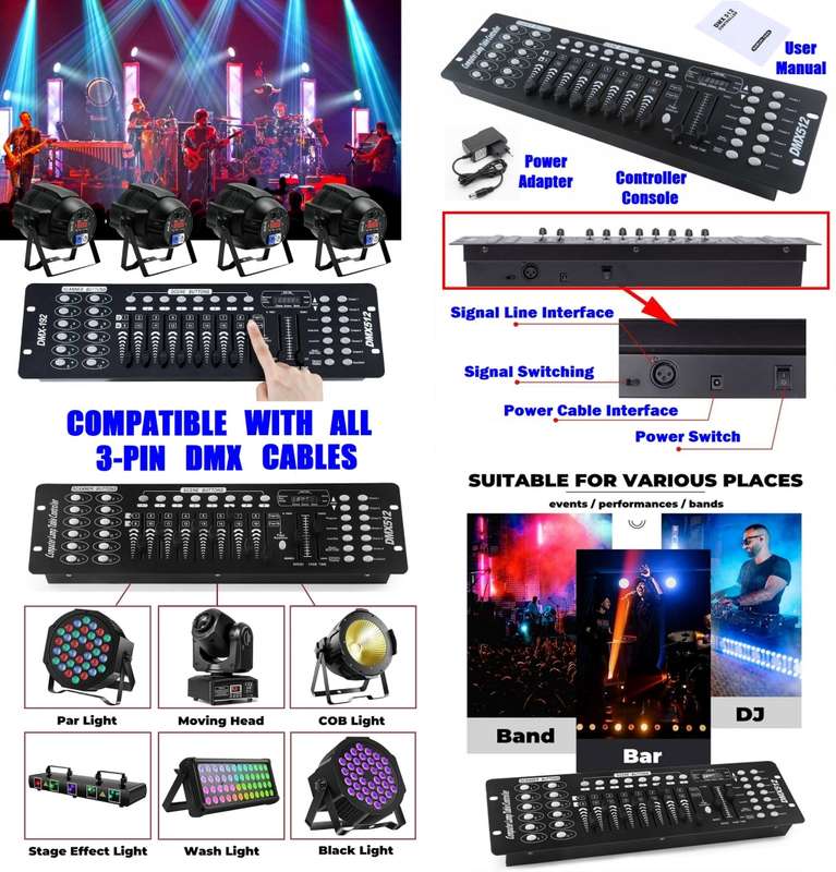 DMX512 Controller 192 Channels DMX Light Effects Console for DJs, Disco. Collections Allowed.