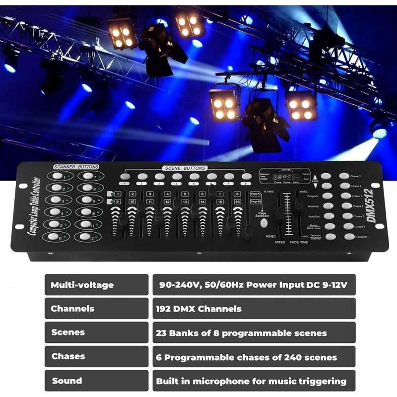 DMX512 Controller 192 Channels DMX Light Effects Console for DJs, Disco. Collections Allowed.