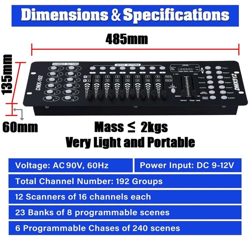 DMX512 Controller 192 Channels DMX Light Effects Console for DJs, Disco. Collections Allowed.
