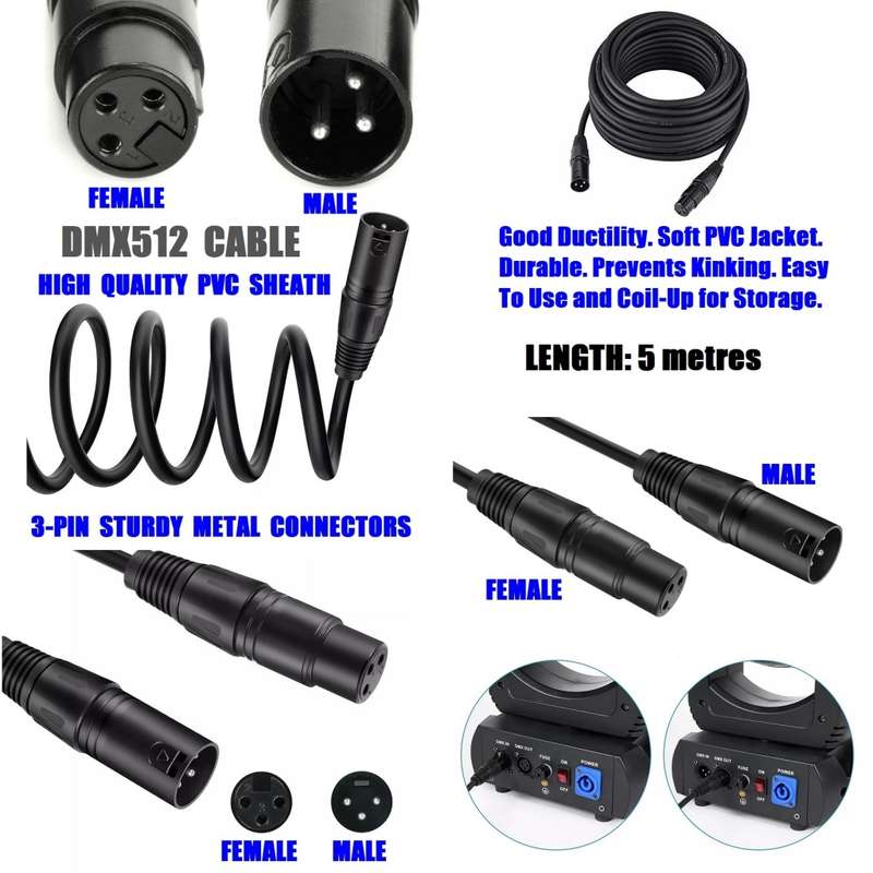 DMX512 Cable 3-Pin 10metres XLR Male Female for Audio, Sound, Visual Equipment. Collections Allowed.