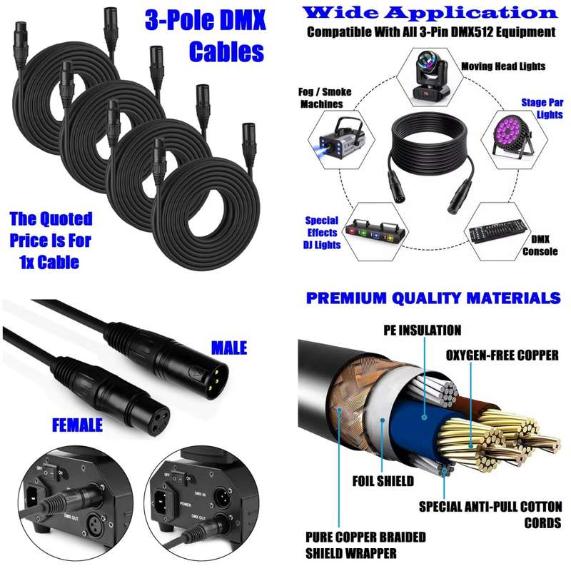DMX512 Cable 3-Pin 10metres XLR Male Female for Audio, Sound, Visual Equipment. Collections Allowed.
