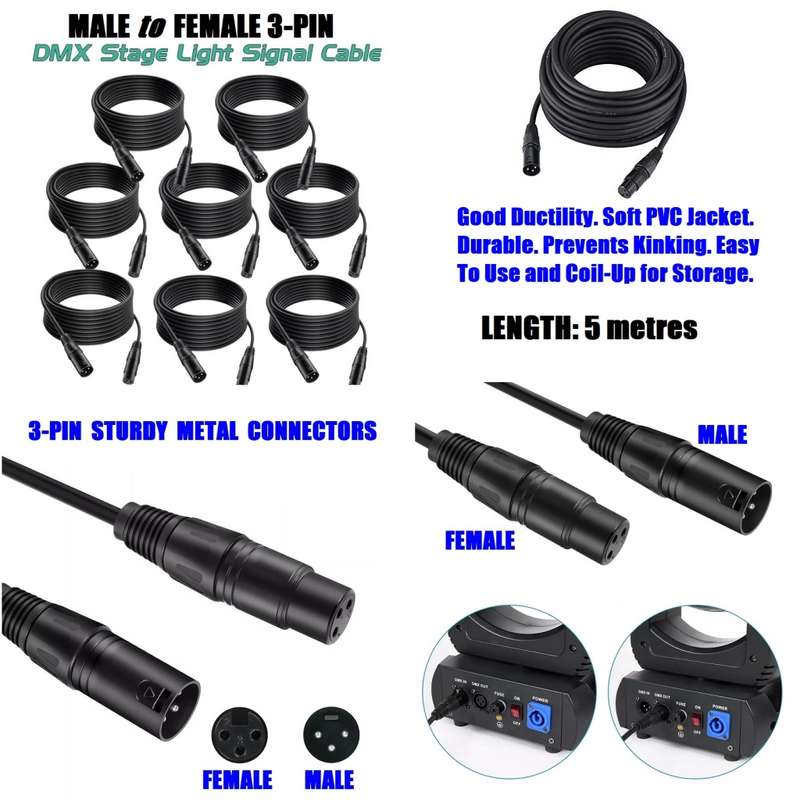 DMX512 Cable 3-Pin 10metres XLR Male Female for Audio, Sound, Visual Equipment. Collections Allowed.