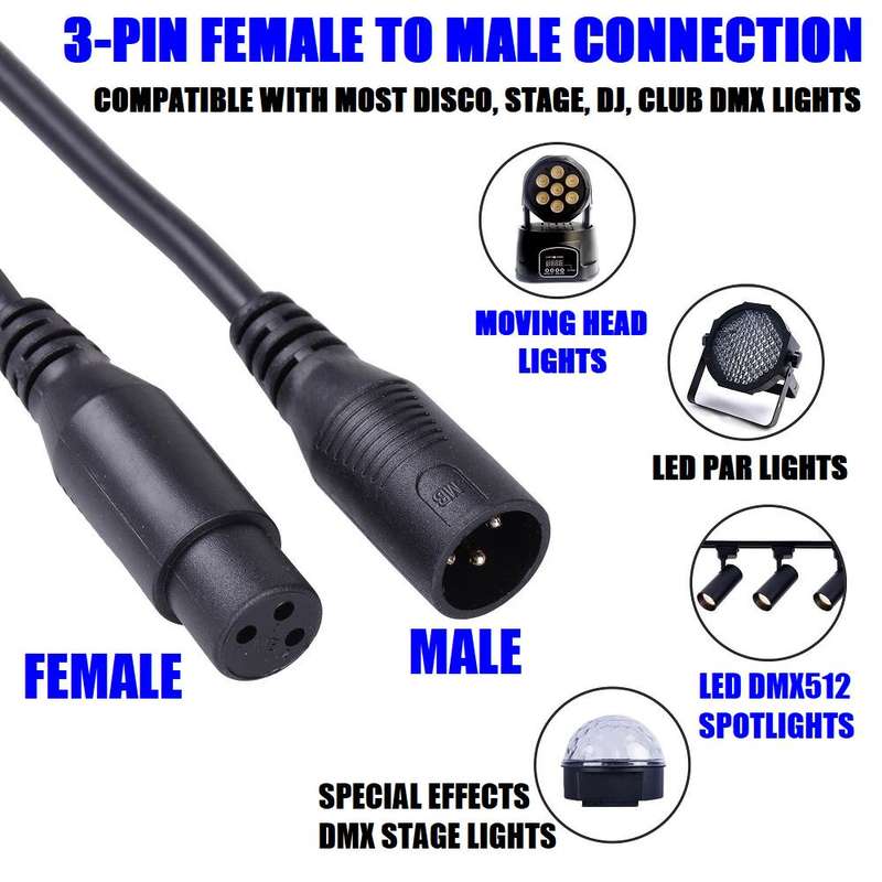 DMX512 Cable 3-Pin 10metres XLR Male Female for Audio, Sound, Visual Equipment. Collections Allowed.
