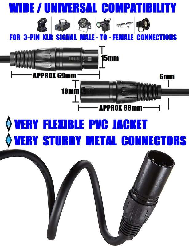 DMX512 Cable 3-Pin 10metres XLR Male Female for Audio, Sound, Visual Equipment. Collections Allowed.