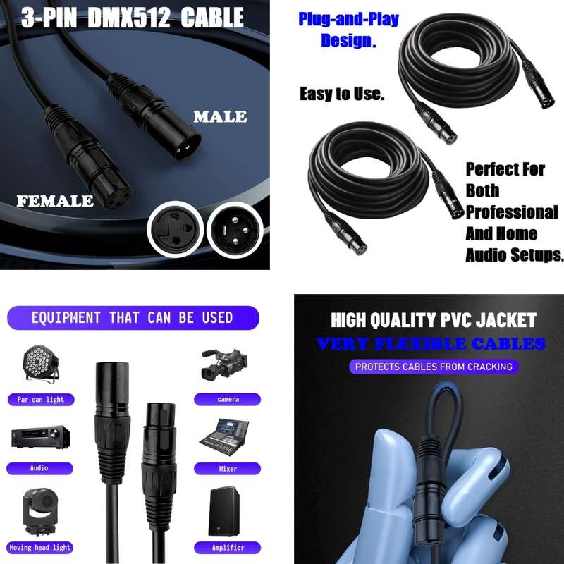 DMX512 Cable 3-Pin 10metres XLR Male Female for Audio, Sound, Visual Equipment. Collections Allowed.