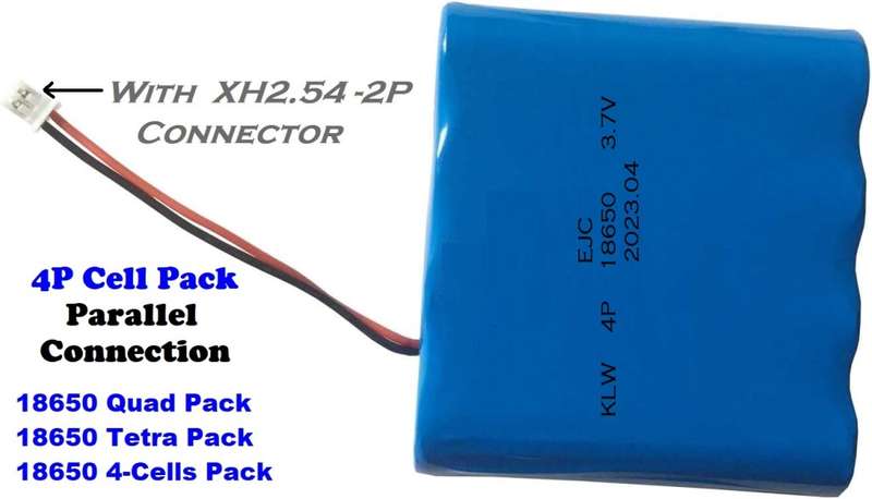 Rechargeable 18650 Battery Pack 3.7V 4-Cells [4P] With JST-XH 2.54mm 2Pin Plug. Collections Allowed.