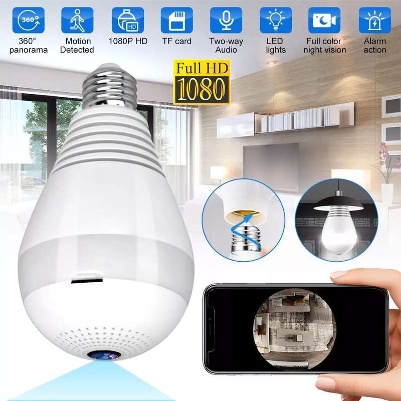 Full HD LED Bulb Mini WiFi Spy Camera 360° with 2-Way Audio, Motion Sensor, Night Vision and More.
