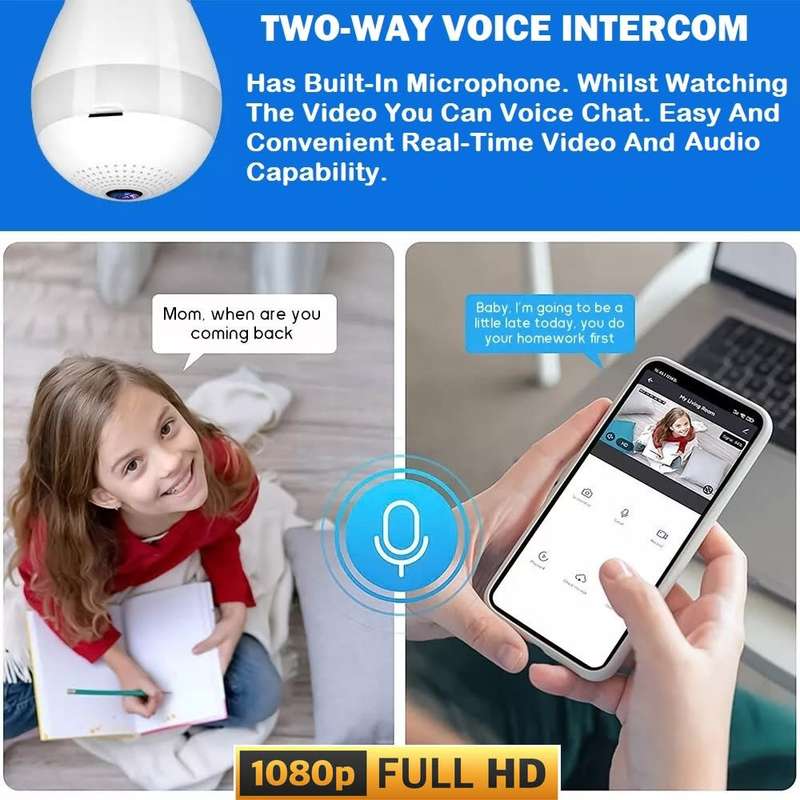 Full HD LED Bulb Mini WiFi Spy Camera 360° with 2-Way Audio, Motion Sensor, Night Vision and More.