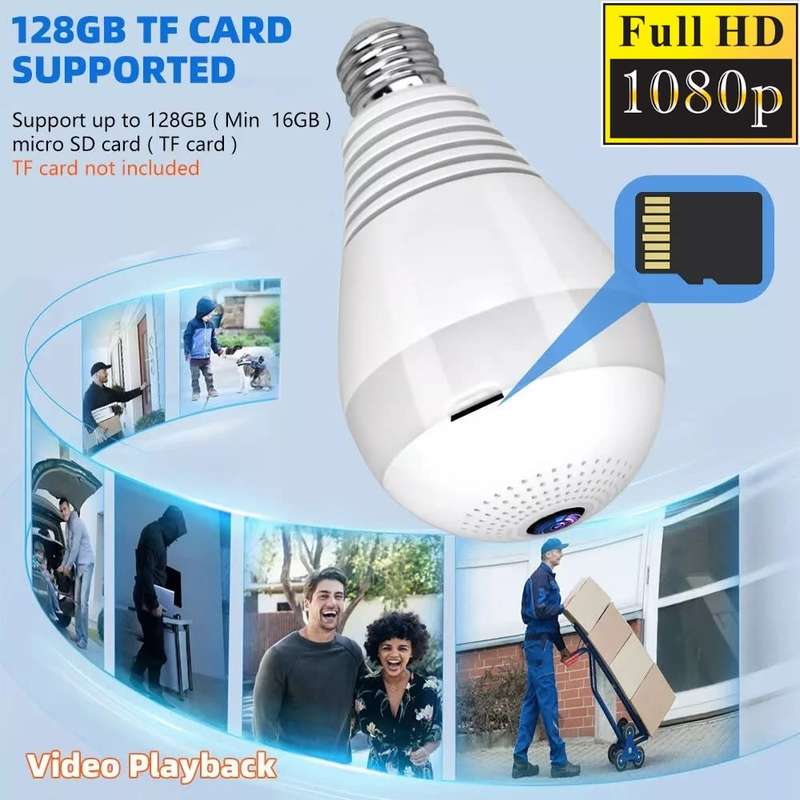 Full HD LED Bulb Mini WiFi Spy Camera 360° with 2-Way Audio, Motion Sensor, Night Vision and More.