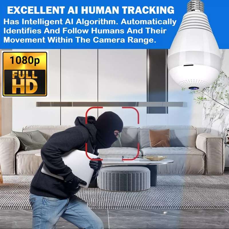 Full HD LED Bulb Mini WiFi Spy Camera 360° with 2-Way Audio, Motion Sensor, Night Vision and More.
