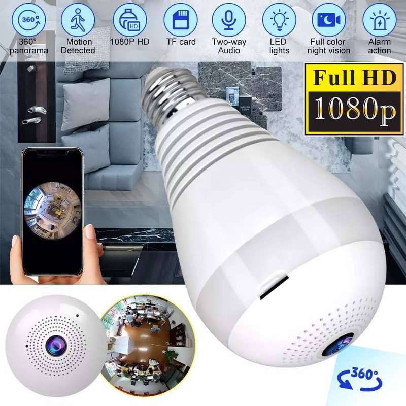 Full HD LED Bulb Mini WiFi Spy Camera 360° with 2-Way Audio, Motion Sensor, Night Vision and More.