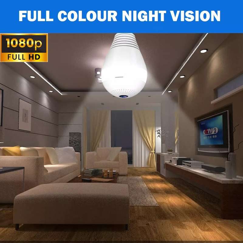 Full HD LED Bulb Mini WiFi Spy Camera 360° with 2-Way Audio, Motion Sensor, Night Vision and More.