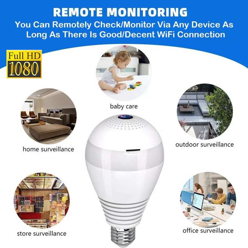 Full HD LED Bulb Mini WiFi Spy Camera 360° with 2-Way Audio, Motion Sensor, Night Vision and More.